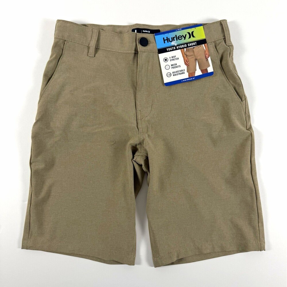 Hurley Boys Youth Hybrid Chino Shorts Tan L 14/16 Stretch Pockets Zip